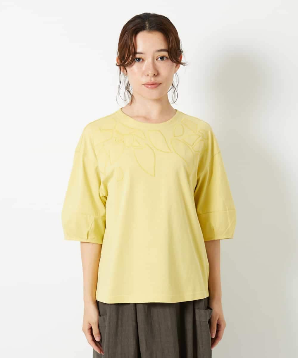 NHKHD66150 GIANNI LO GIUDICE(小さいサイズ)(メゾン ドゥ サンク) ボタニカル刺繍天竺カットソー イエロー