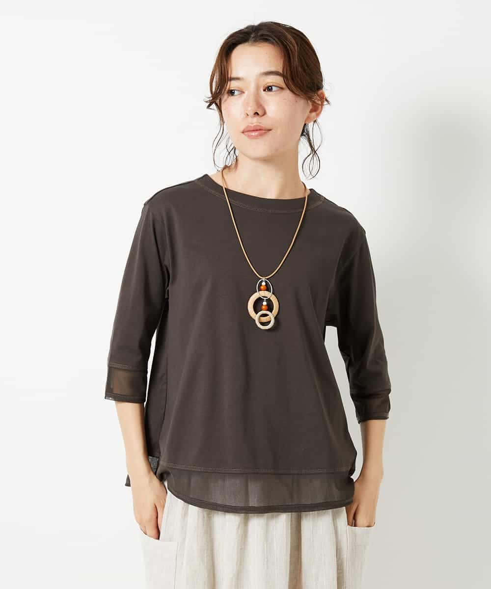 NHKHD67110 GIANNI LO GIUDICE(小さいサイズ)(メゾン ドゥ サンク) チュール切替え天竺カットソー グリーン