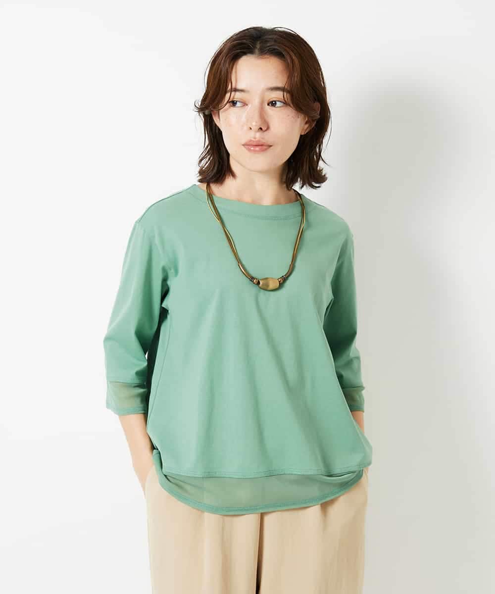NHKHD67110 GIANNI LO GIUDICE(小さいサイズ)(メゾン ドゥ サンク) チュール切替え天竺カットソー グリーン