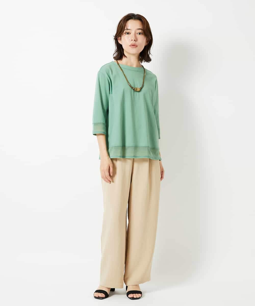 NHKHD67110 GIANNI LO GIUDICE(小さいサイズ)(メゾン ドゥ サンク) チュール切替え天竺カットソー グリーン