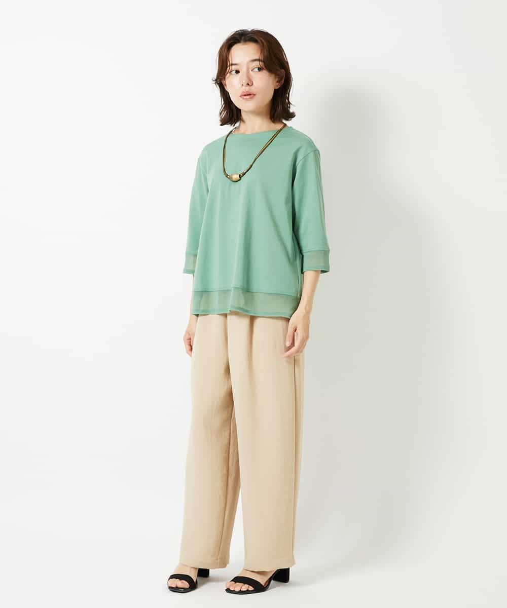 NHKHD67110 GIANNI LO GIUDICE(小さいサイズ)(メゾン ドゥ サンク) チュール切替え天竺カットソー グリーン