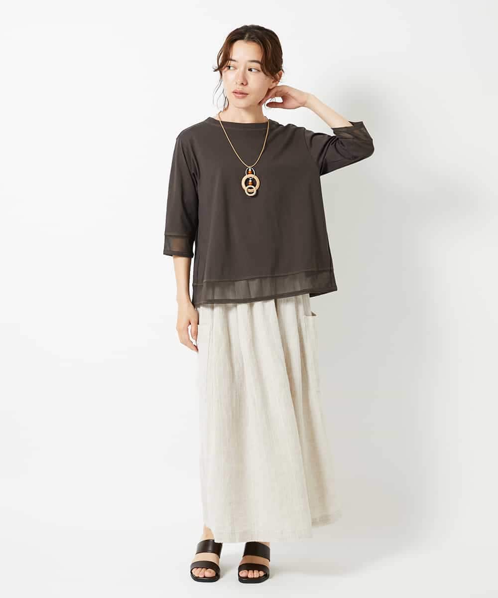 NHKHD67110 GIANNI LO GIUDICE(小さいサイズ)(メゾン ドゥ サンク) チュール切替え天竺カットソー グリーン
