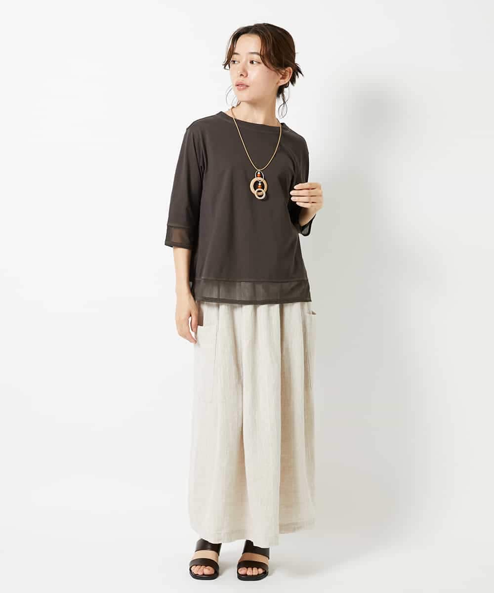 NHKHD67110 GIANNI LO GIUDICE(小さいサイズ)(メゾン ドゥ サンク) チュール切替え天竺カットソー グリーン