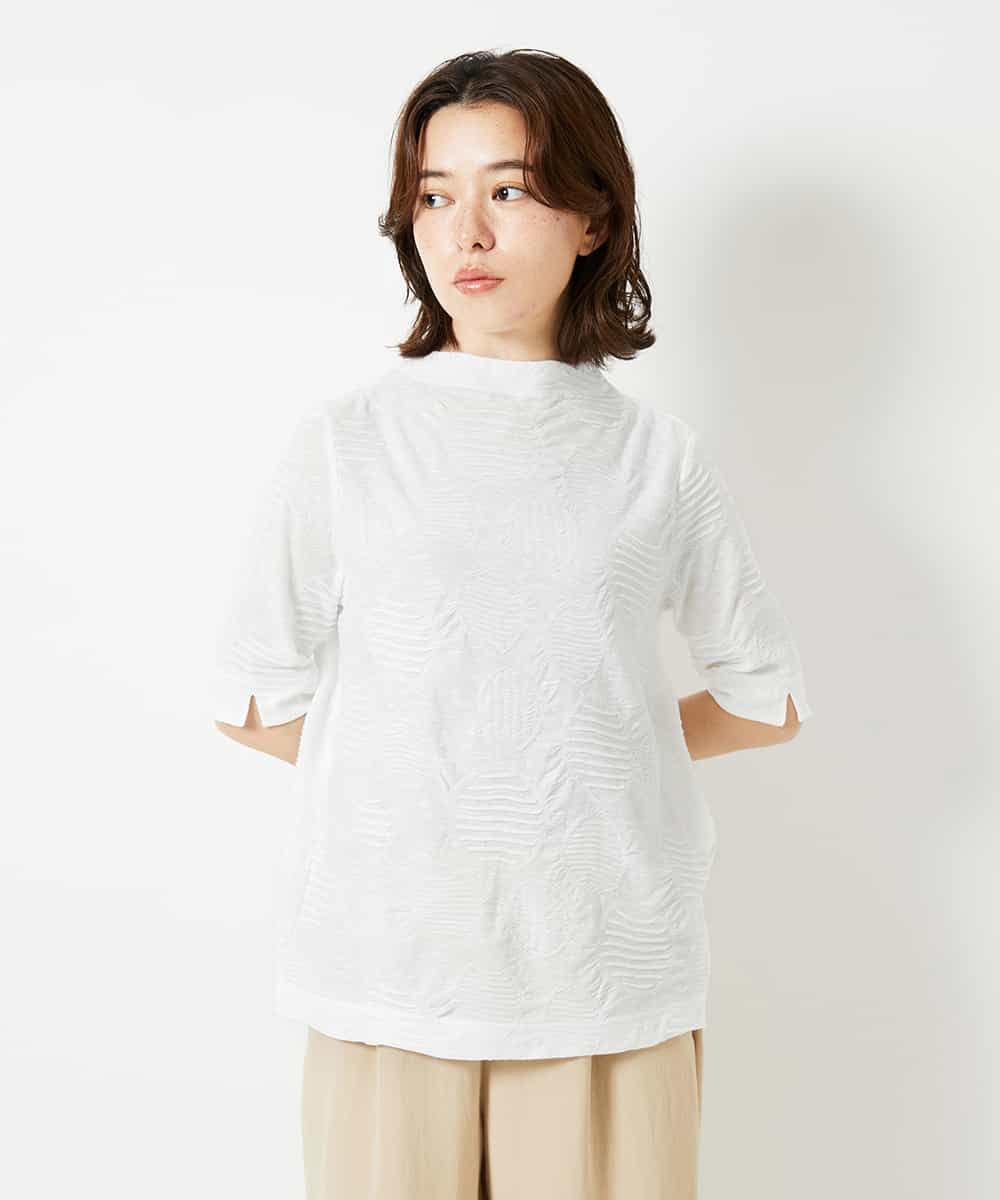 NHKHD68150 GIANNI LO GIUDICE(小さいサイズ)(メゾン ドゥ サンク) [日本製]ドットタックハイネックカットソー ホワイト