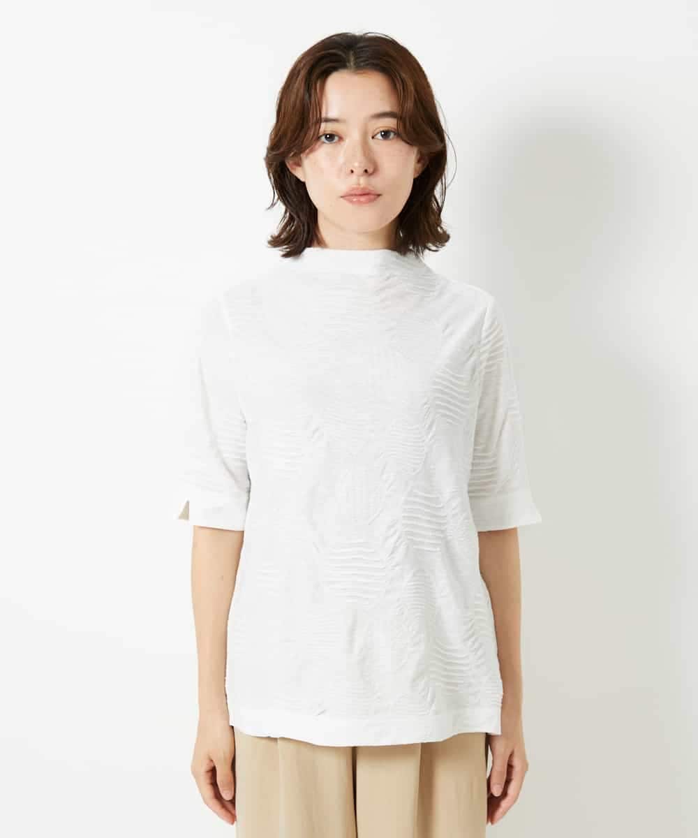 NHKHD68150 GIANNI LO GIUDICE(小さいサイズ)(メゾン ドゥ サンク) [日本製]ドットタックハイネックカットソー ホワイト
