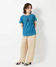 NHKHD69140 GIANNI LO GIUDICE(小さいサイズ)(メゾン ドゥ サンク) [日本製]ドットタックフレンチスリーブ異素材ドッキングカットソー ブルー