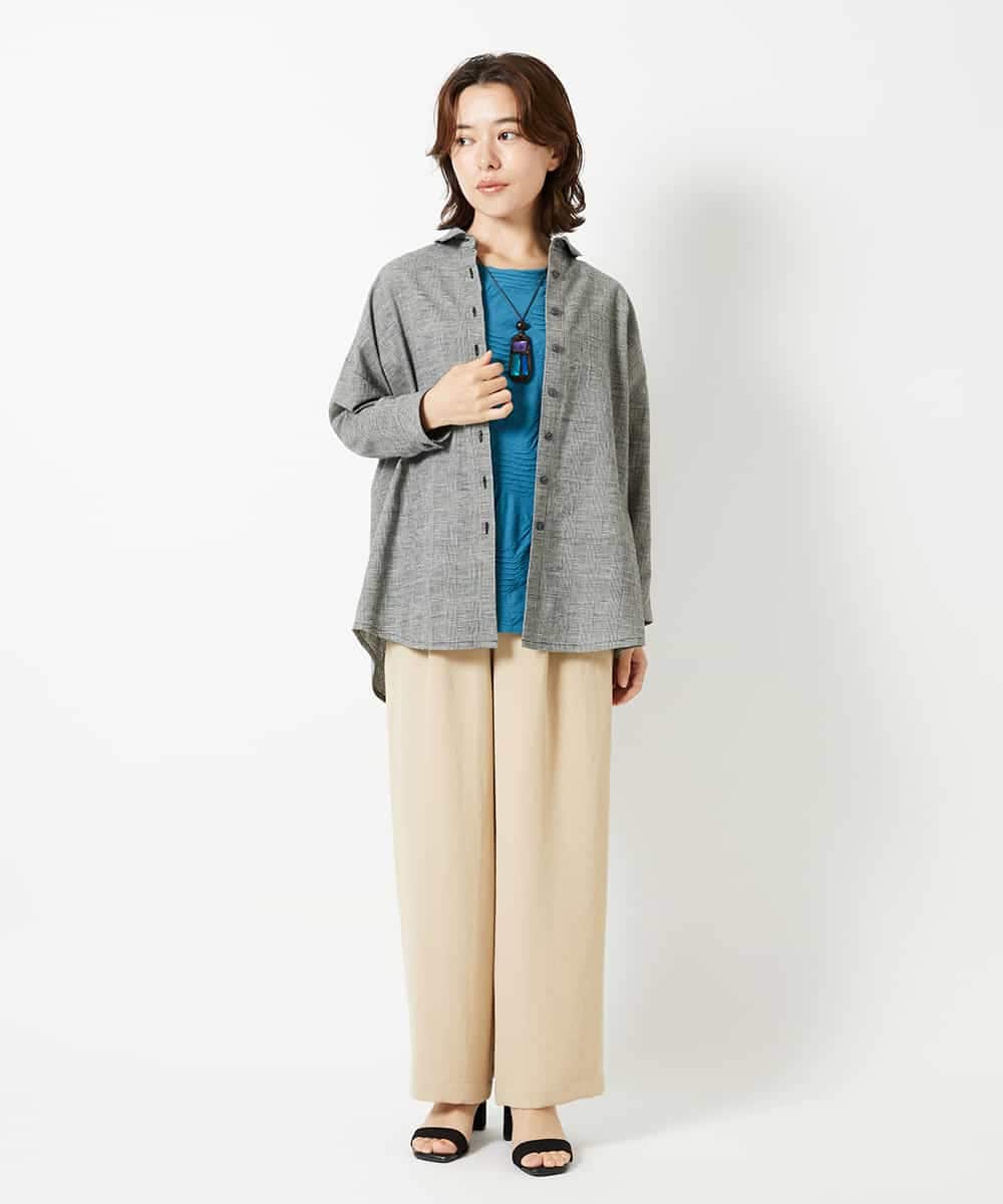 NHKHD69140 GIANNI LO GIUDICE(小さいサイズ)(メゾン ドゥ サンク) [日本製]ドットタックフレンチスリーブ異素材ドッキングカットソー ブルー