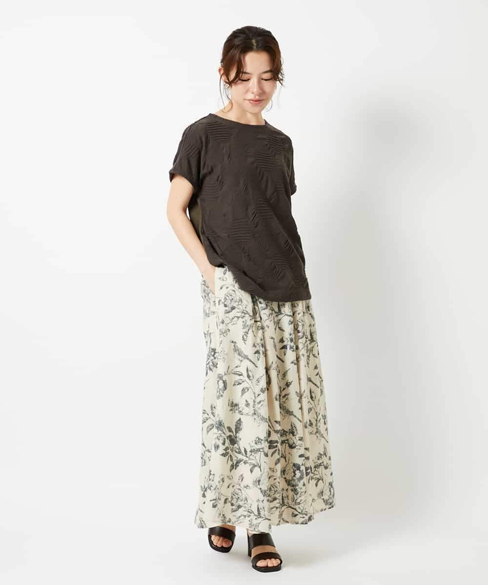 NHKHD69140 GIANNI LO GIUDICE(小さいサイズ)(メゾン ドゥ サンク) [日本製]ドットタックフレンチスリーブ異素材ドッキングカットソー ブルー