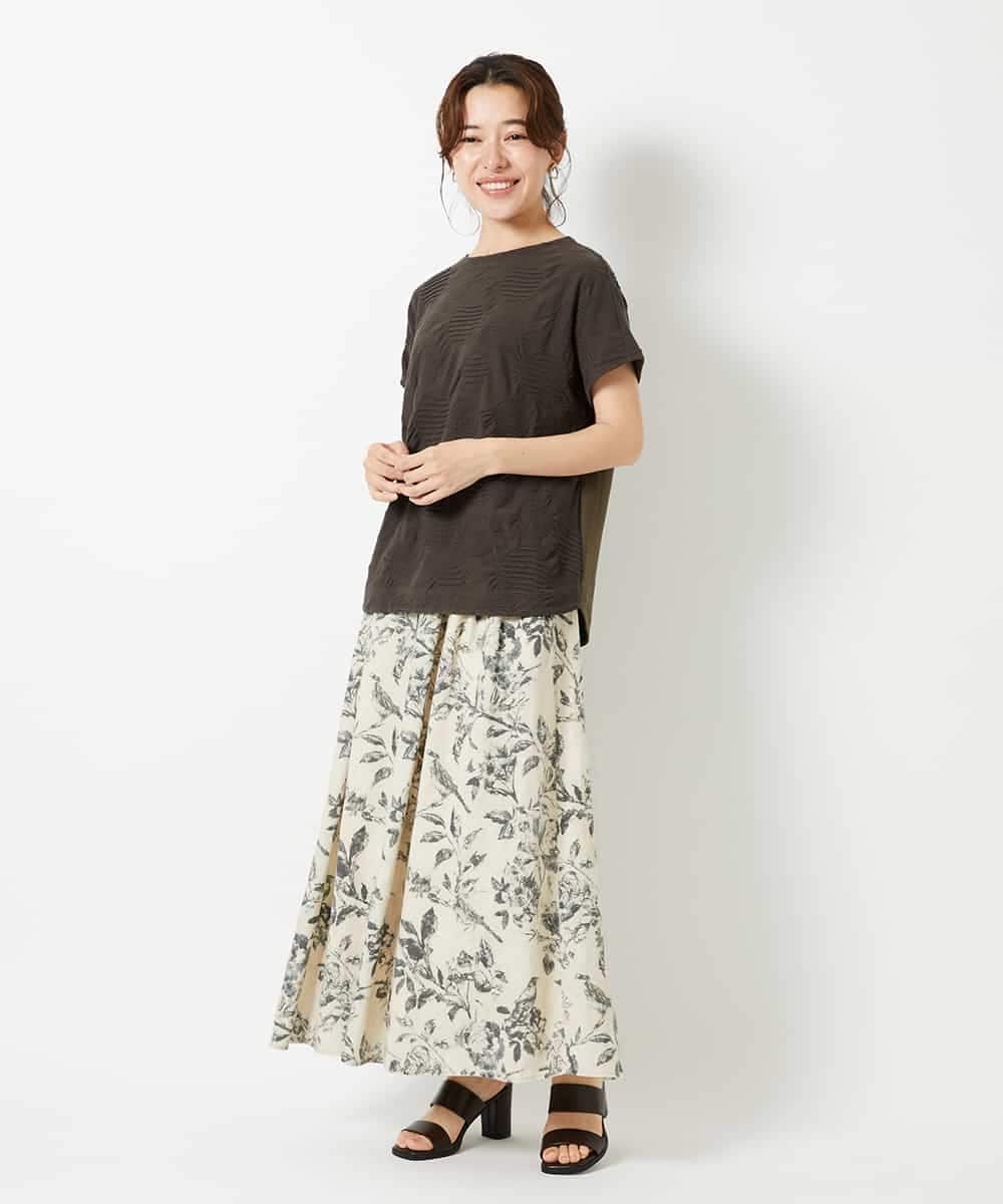 NHKHD69140 GIANNI LO GIUDICE(小さいサイズ)(メゾン ドゥ サンク) [日本製]ドットタックフレンチスリーブ異素材ドッキングカットソー ブルー