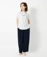 NHKHD69140 GIANNI LO GIUDICE(小さいサイズ)(メゾン ドゥ サンク) [日本製]ドットタックフレンチスリーブ異素材ドッキングカットソー ブルー