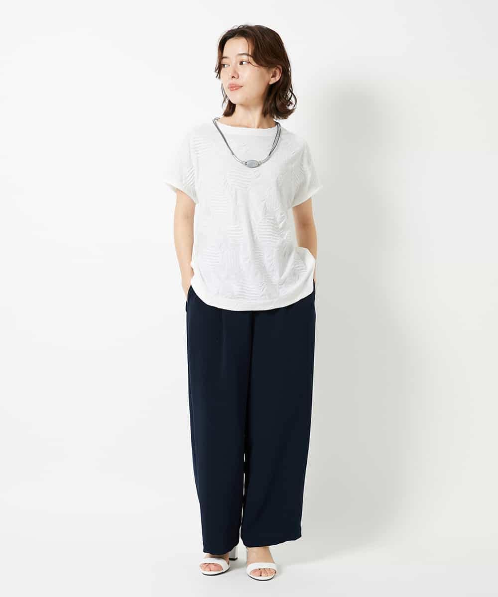 NHKHD69140 GIANNI LO GIUDICE(小さいサイズ)(メゾン ドゥ サンク) [日本製]ドットタックフレンチスリーブ異素材ドッキングカットソー ブルー