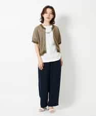 NHKHD69140 GIANNI LO GIUDICE(小さいサイズ)(メゾン ドゥ サンク) [日本製]ドットタックフレンチスリーブ異素材ドッキングカットソー ブルー