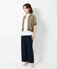 NHKHD69140 GIANNI LO GIUDICE(小さいサイズ)(メゾン ドゥ サンク) [日本製]ドットタックフレンチスリーブ異素材ドッキングカットソー ブルー