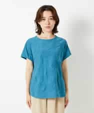 NHKHD69140 GIANNI LO GIUDICE(小さいサイズ)(メゾン ドゥ サンク) [日本製]ドットタックフレンチスリーブ異素材ドッキングカットソー ブルー