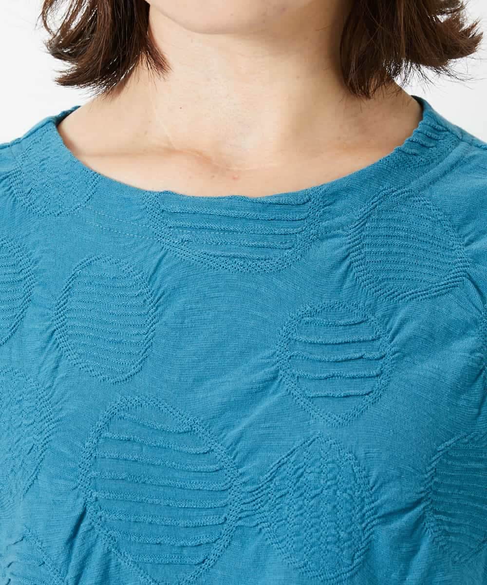 NHKHD69140 GIANNI LO GIUDICE(小さいサイズ)(メゾン ドゥ サンク) [日本製]ドットタックフレンチスリーブ異素材ドッキングカットソー ブルー