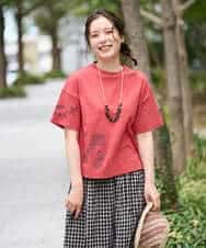 NHKHE61170 GIANNI LO GIUDICE(小さいサイズ)(メゾン ドゥ サンク) コットン天竺刺繍カットソー レッド