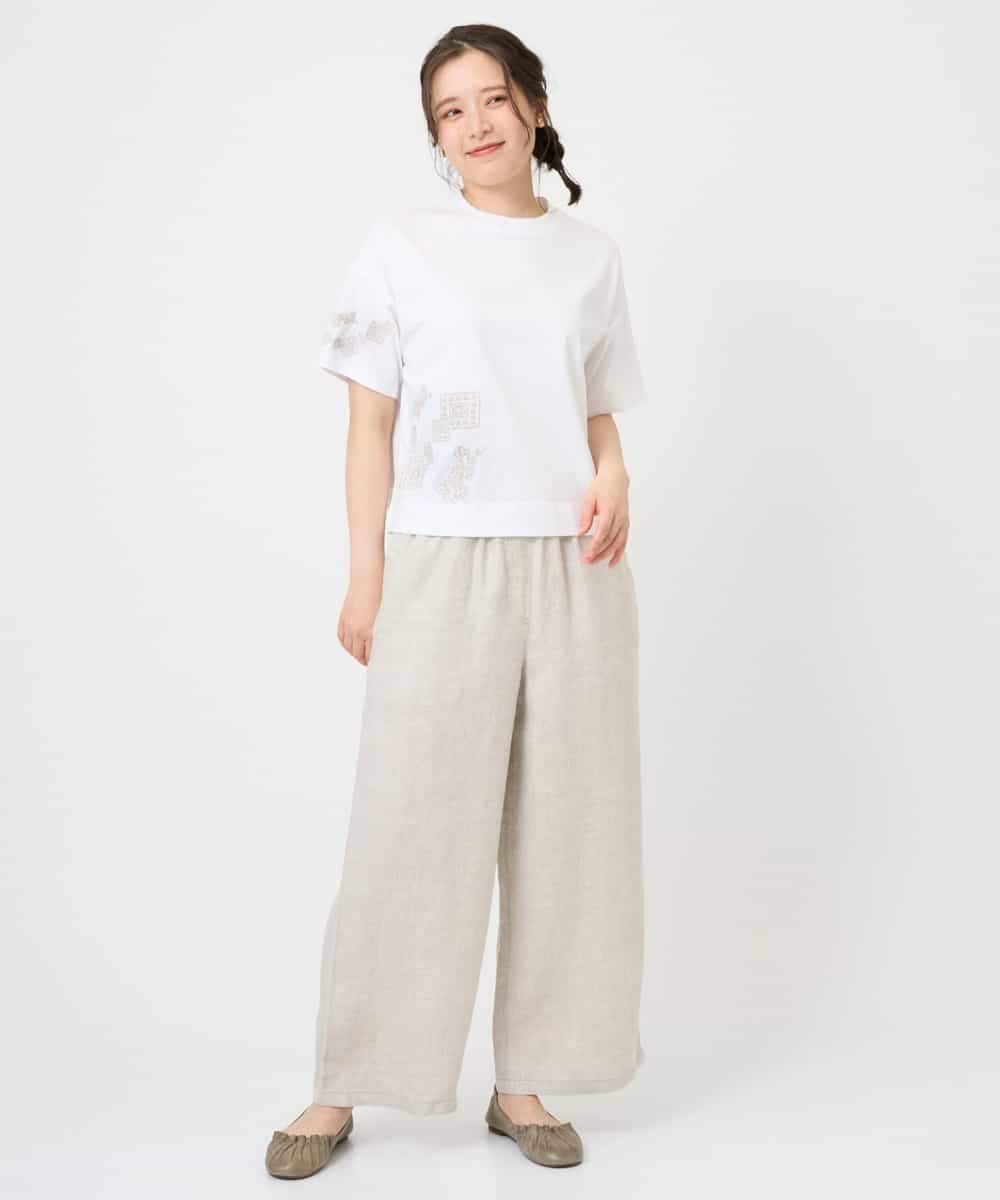 NHKHE61170 GIANNI LO GIUDICE(小さいサイズ)(メゾン ドゥ サンク) コットン天竺刺繍カットソー ブラウン