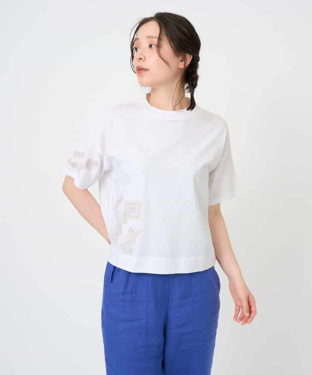 NHKHE61170 GIANNI LO GIUDICE(小さいサイズ)(メゾン ドゥ サンク) コットン天竺刺繍カットソー ホワイト