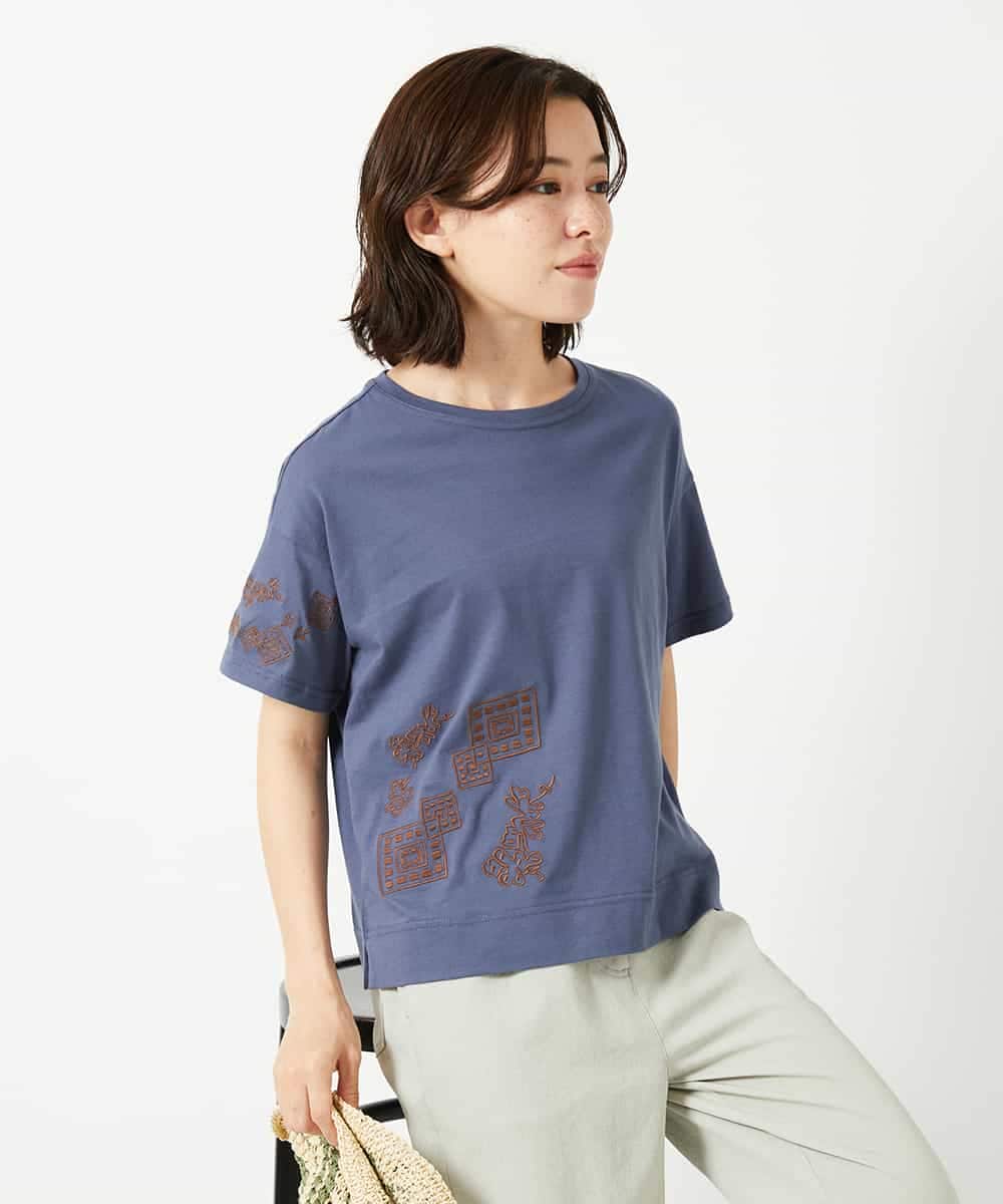 NHKHE61170 GIANNI LO GIUDICE(小さいサイズ)(メゾン ドゥ サンク) コットン天竺刺繍カットソー ホワイト