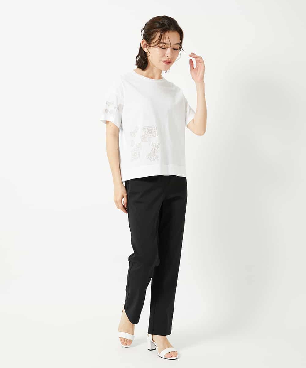 NHKHE61170 GIANNI LO GIUDICE(小さいサイズ)(メゾン ドゥ サンク) コットン天竺刺繍カットソー ホワイト