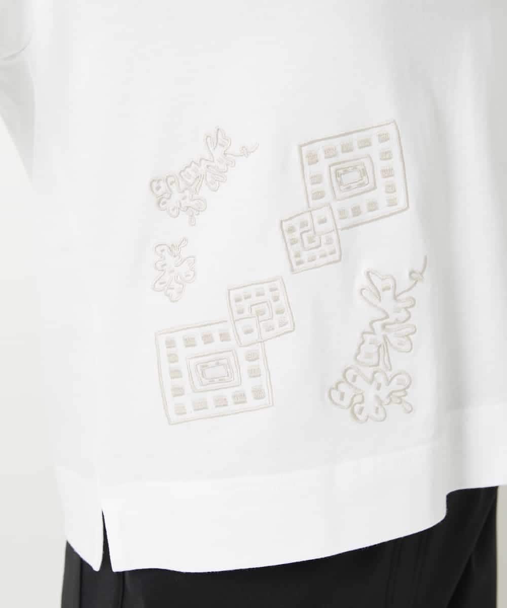 NHKHE61170 GIANNI LO GIUDICE(小さいサイズ)(メゾン ドゥ サンク) コットン天竺刺繍カットソー ホワイト