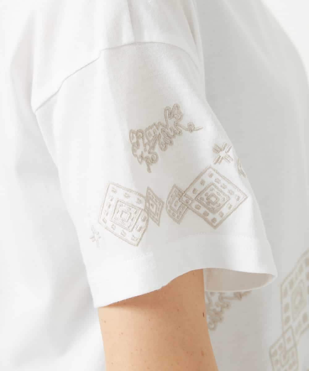 NHKHE61170 GIANNI LO GIUDICE(小さいサイズ)(メゾン ドゥ サンク) コットン天竺刺繍カットソー ホワイト
