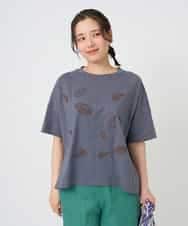NHKHE62180 GIANNI LO GIUDICE(小さいサイズ)(メゾン ドゥ サンク) コットン天竺リーフ刺繍カットソー ラベンダー