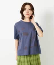 NHKHE62180 GIANNI LO GIUDICE(小さいサイズ)(メゾン ドゥ サンク) コットン天竺リーフ刺繍カットソー ラベンダー
