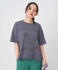 NHKHE62180 GIANNI LO GIUDICE(小さいサイズ)(メゾン ドゥ サンク) コットン天竺リーフ刺繍カットソー ブラウン