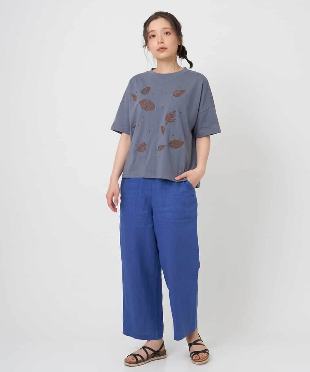 NHKHE62180 GIANNI LO GIUDICE(小さいサイズ)(メゾン ドゥ サンク) コットン天竺リーフ刺繍カットソー ブラウン