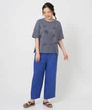 NHKHE62180 GIANNI LO GIUDICE(小さいサイズ)(メゾン ドゥ サンク) コットン天竺リーフ刺繍カットソー ブラウン