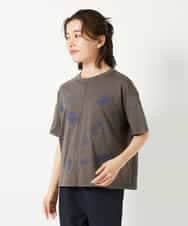 NHKHE62180 GIANNI LO GIUDICE(小さいサイズ)(メゾン ドゥ サンク) コットン天竺リーフ刺繍カットソー ブラウン