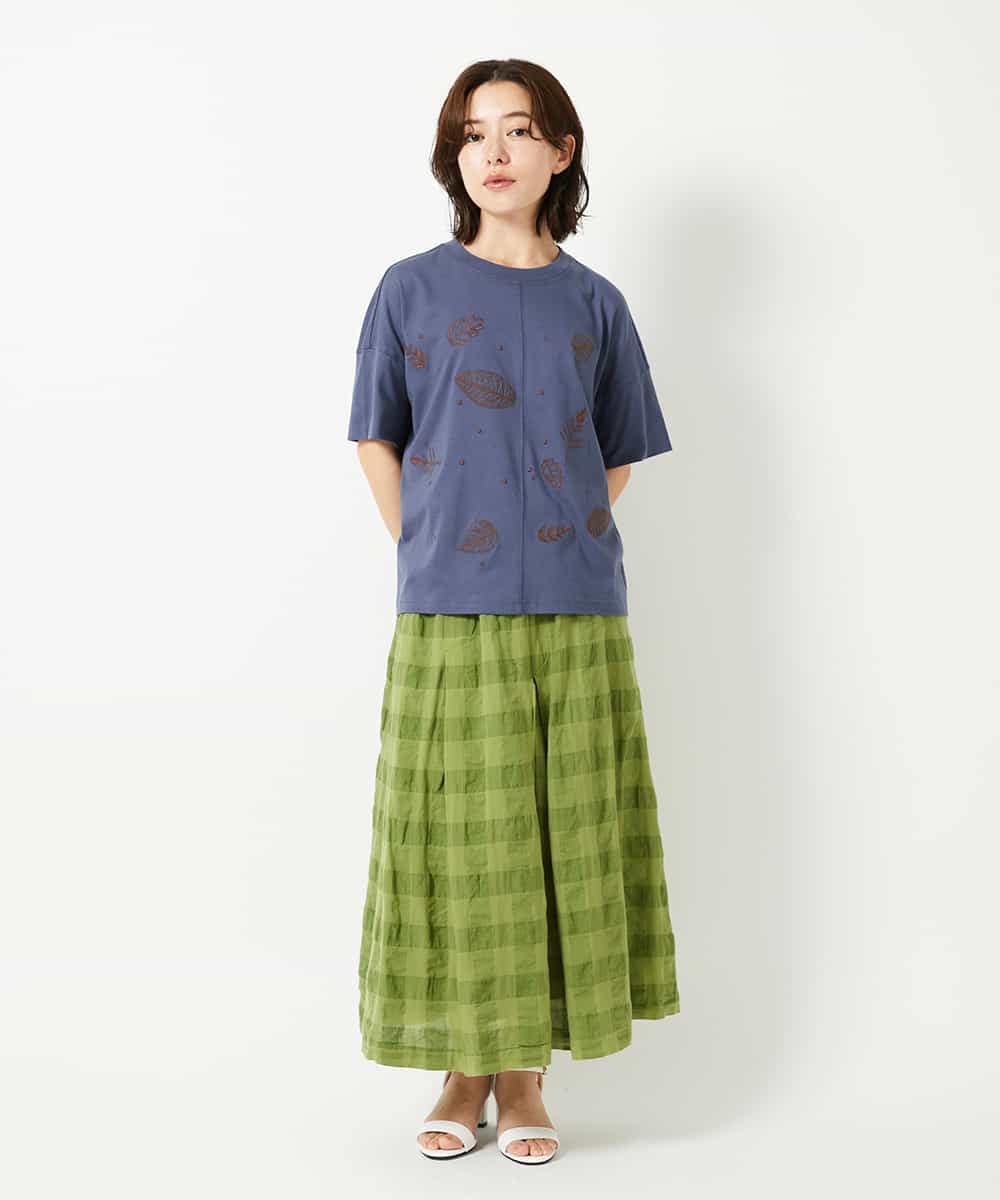NHKHE62180 GIANNI LO GIUDICE(小さいサイズ)(メゾン ドゥ サンク) コットン天竺リーフ刺繍カットソー ブラウン
