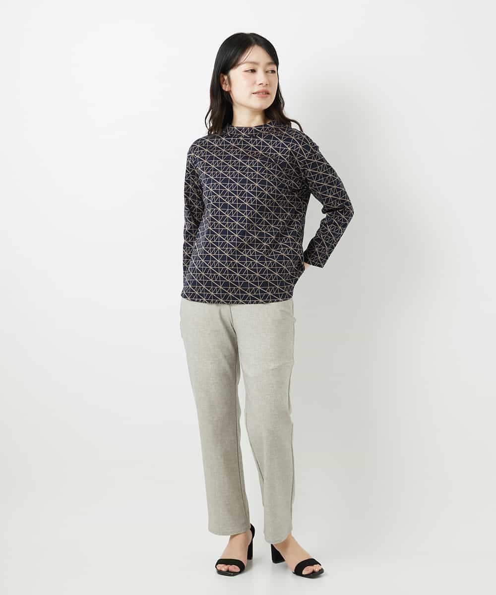 NHKHF89150 GIANNI LO GIUDICE(小さいサイズ)(メゾン ドゥ サンク) ジオメトリックプリントボトルネックカットソー ネイビー