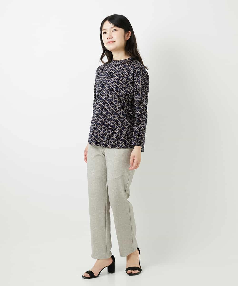 NHKHF89150 GIANNI LO GIUDICE(小さいサイズ)(メゾン ドゥ サンク) ジオメトリックプリントボトルネックカットソー ネイビー