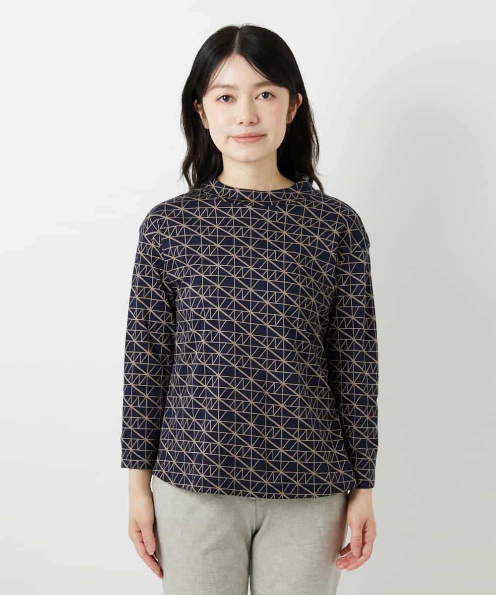 NHKHF89150 GIANNI LO GIUDICE(小さいサイズ)(メゾン ドゥ サンク) ジオメトリックプリントボトルネックカットソー ネイビー