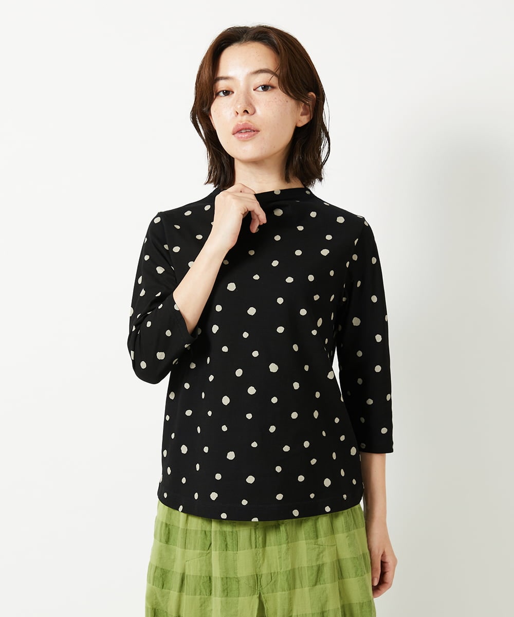 NHKHF91150 GIANNI LO GIUDICE(小さいサイズ)(メゾン ドゥ サンク) ドット柄ボトルネックカットソー ブラック