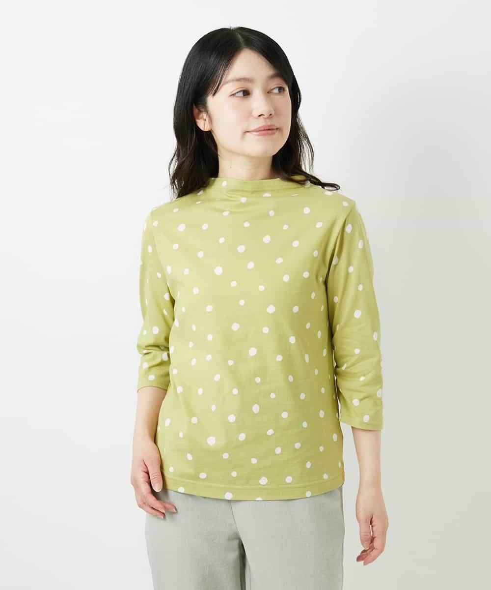 NHKHF91150 GIANNI LO GIUDICE(小さいサイズ)(メゾン ドゥ サンク) ドット柄ボトルネックカットソー グリーン