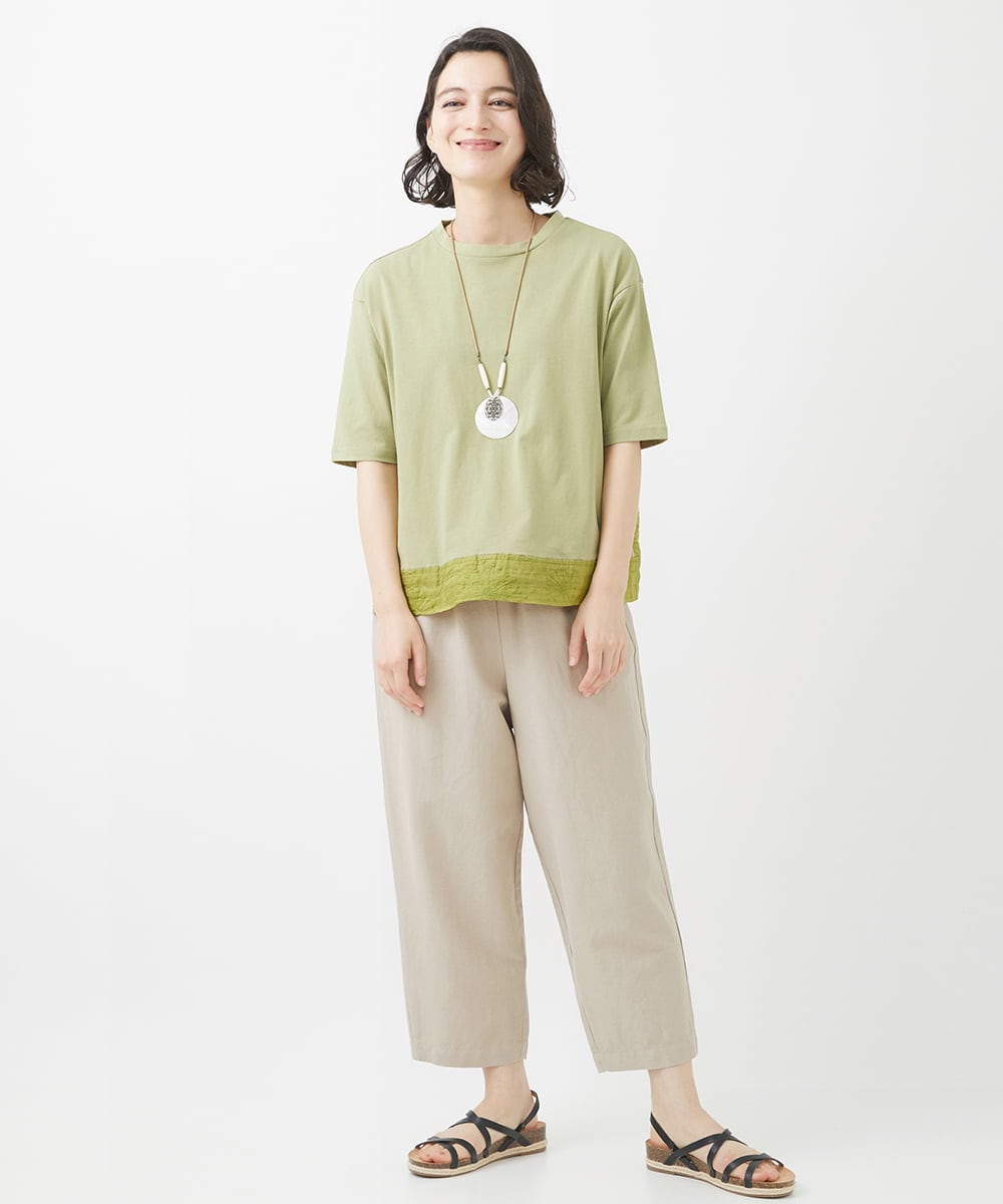 NHKHW06230 GIANNI LO GIUDICE(小さいサイズ)(メゾン ドゥ サンク) ウォッシャブルリネンカットソー グリーン