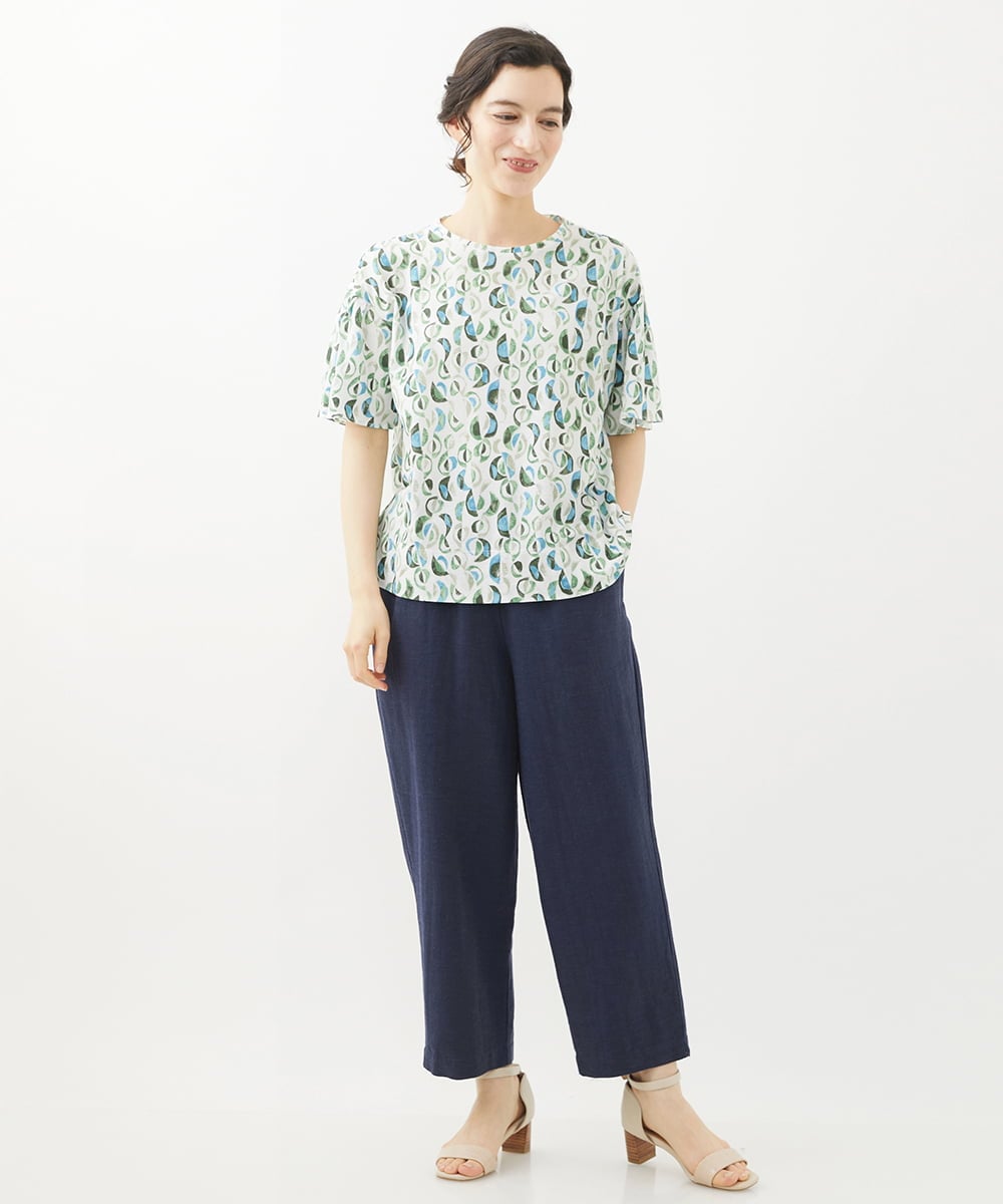 NHKHW23220 GIANNI LO GIUDICE(小さいサイズ)(メゾン ドゥ サンク) [日本製]クレセントプリントカットソー ホワイト系