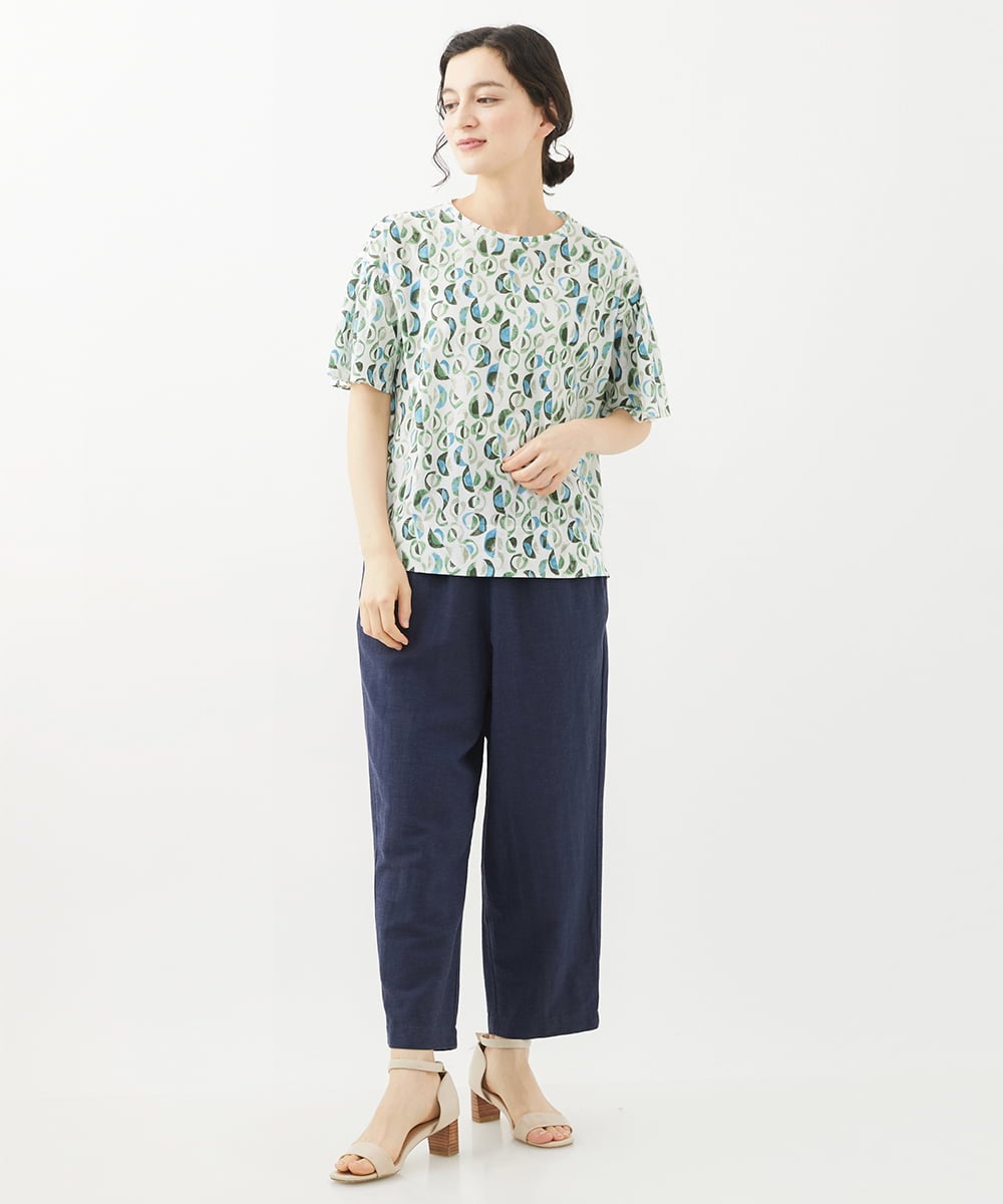 NHKHW23220 GIANNI LO GIUDICE(小さいサイズ)(メゾン ドゥ サンク) [日本製]クレセントプリントカットソー ホワイト系