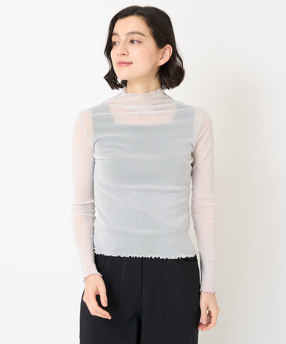 NHKHX90090 GIANNI LO GIUDICE(小さいサイズ)(メゾン ドゥ サンク) [日本製]ナイロンチュールハイネックカットソー ライトグレー