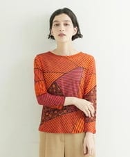 NHKJQ02220 GIANNI LO GIUDICE(小さいサイズ)(メゾン ドゥ サンク) パッチワークプリントカットソー オレンジ系