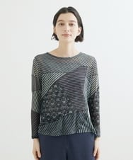 NHKJQ02220 GIANNI LO GIUDICE(小さいサイズ)(メゾン ドゥ サンク) パッチワークプリントカットソー ブルーグリーン系