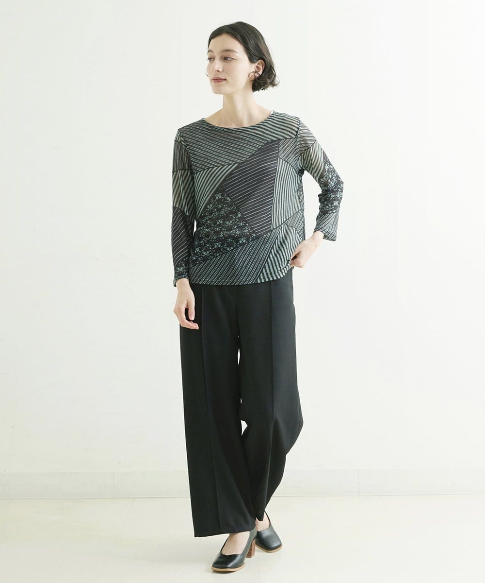 NHKJQ02220 GIANNI LO GIUDICE(小さいサイズ)(メゾン ドゥ サンク) パッチワークプリントカットソー ブルーグリーン系