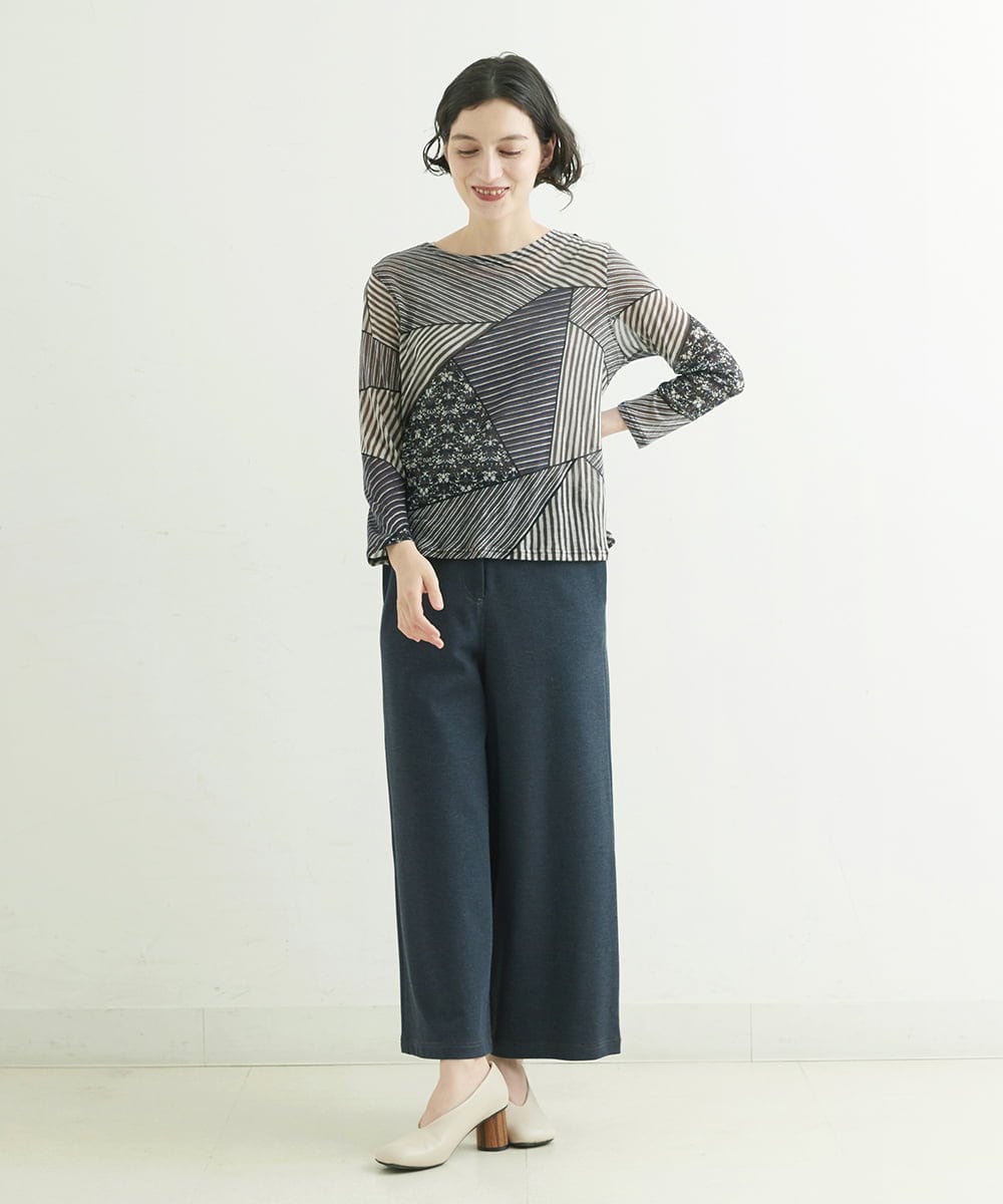 NHKJQ02220 GIANNI LO GIUDICE(小さいサイズ)(メゾン ドゥ サンク) パッチワークプリントカットソー ブルーグリーン系