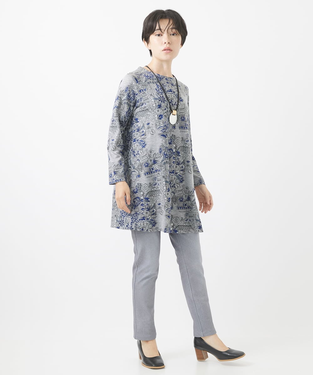 NHKJV51360 GIANNI LO GIUDICE(小さいサイズ)(メゾン ドゥ サンク) [日本製]ワンダーランドジャガードチュニック グレー系