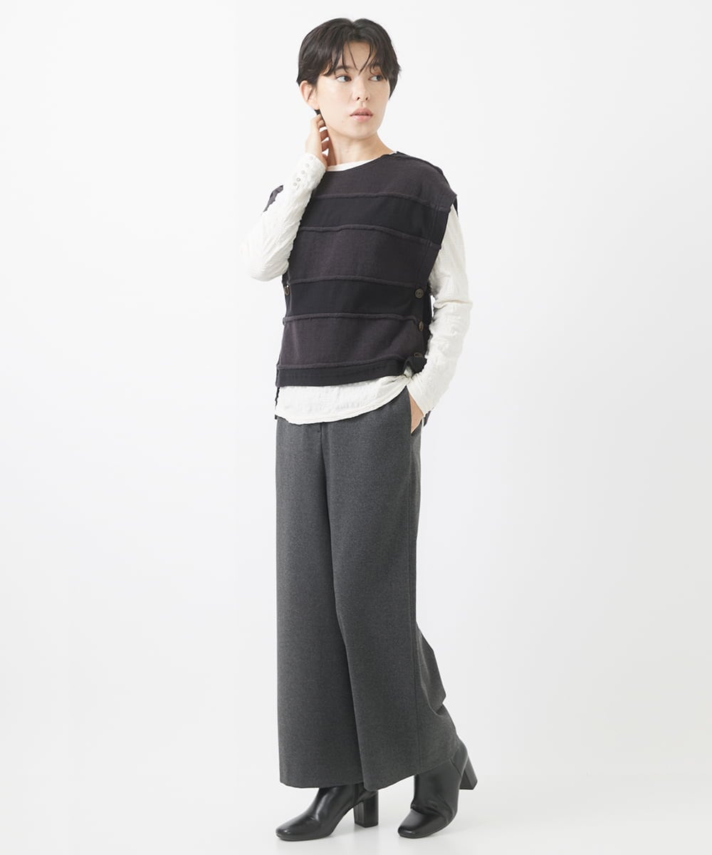 NHLAC84190 GIANNI LO GIUDICE(小さいサイズ)(メゾン ドゥ サンク) [6色展開]両面起毛2WAYストレッチワイドストレートパンツ ライトグレー