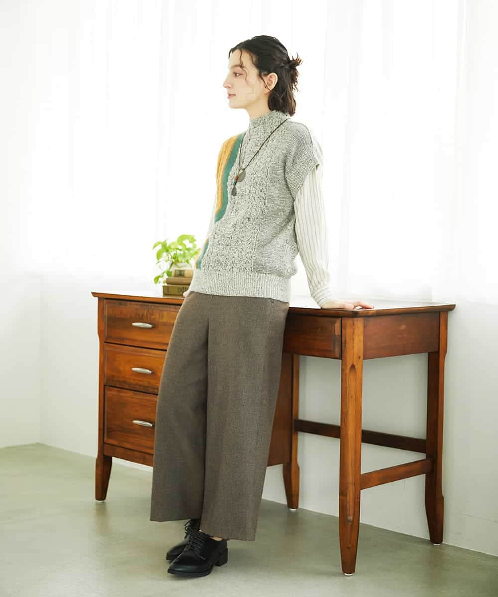 NHLAF86230 GIANNI LO GIUDICE(小さいサイズ)(メゾン ドゥ サンク) 両面起毛ワイドストレートパンツ アイボリー