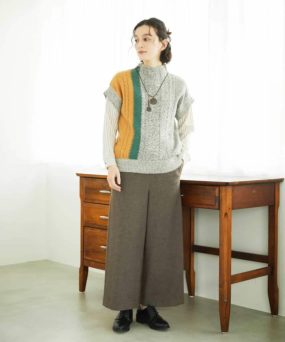 NHLAF86230 GIANNI LO GIUDICE(小さいサイズ)(メゾン ドゥ サンク) 両面起毛ワイドストレートパンツ アイボリー